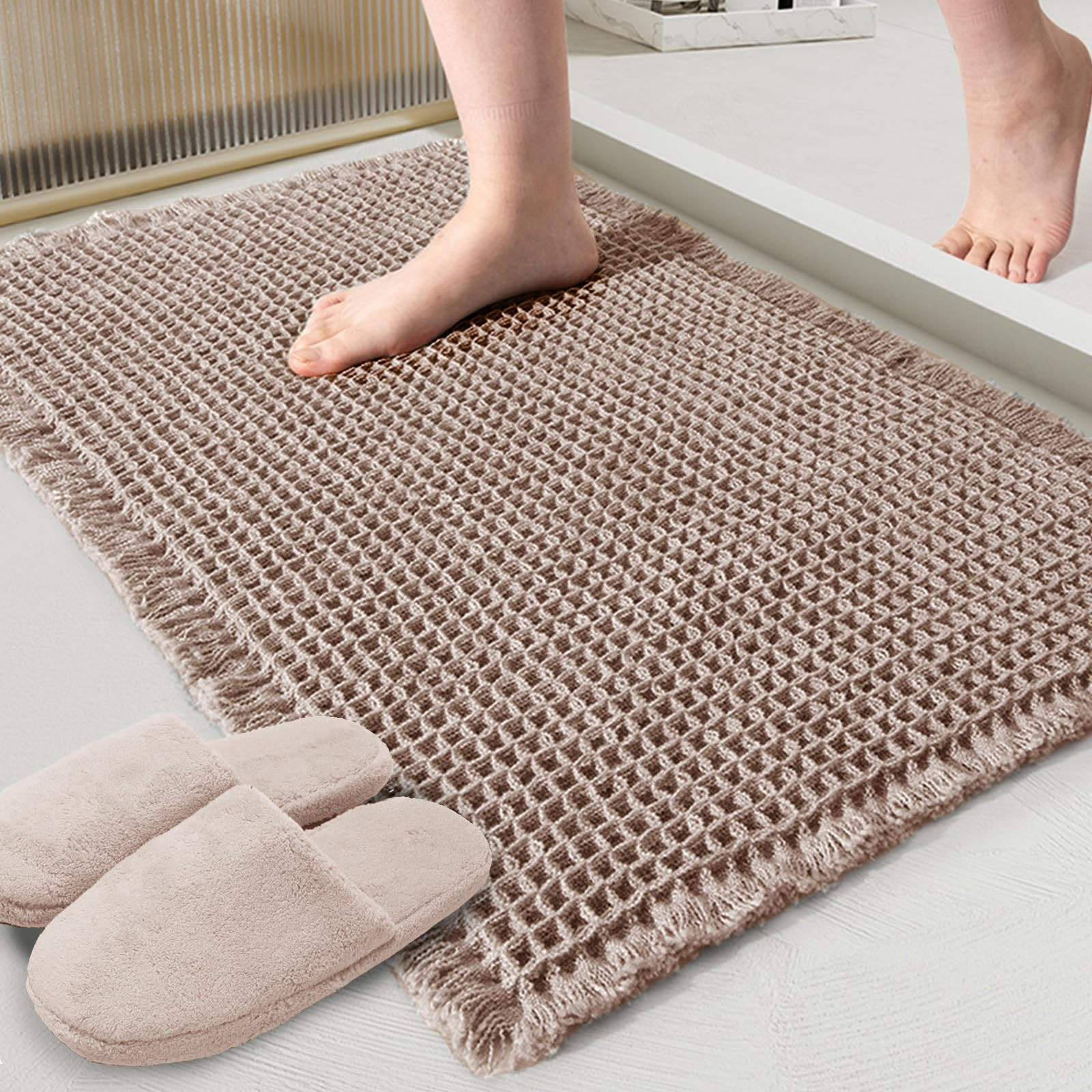 ZALL Tan Waffle Bath Mat,Super Absorbent Non Slip Bathroom Rug,Brown 24x36inch,Machine Washable U... | Amazon (US)