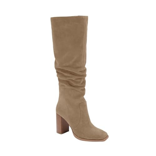 Juliet Holy Womens Knee High Boots Chunky High Heel Square Toe Side Zipper Wide Calf Boot | Amazon (US)