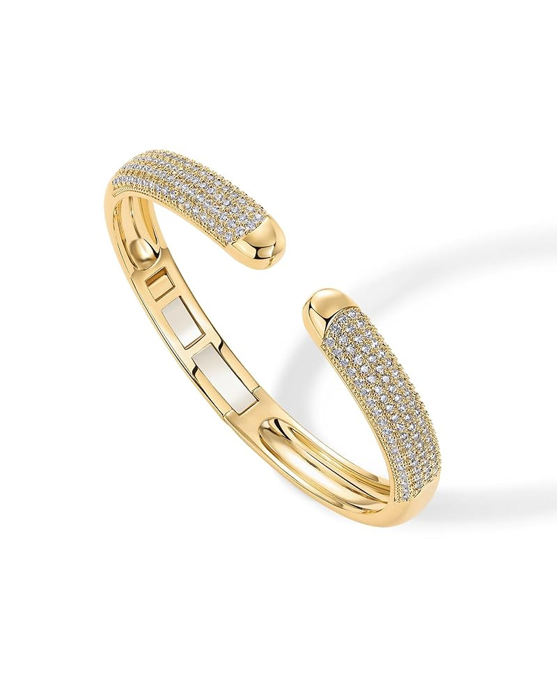 PAVOI 14K Gold Plated Cubic Zirconia Pave Bangle for Women | Cuff Bracelet | Amazon (US)