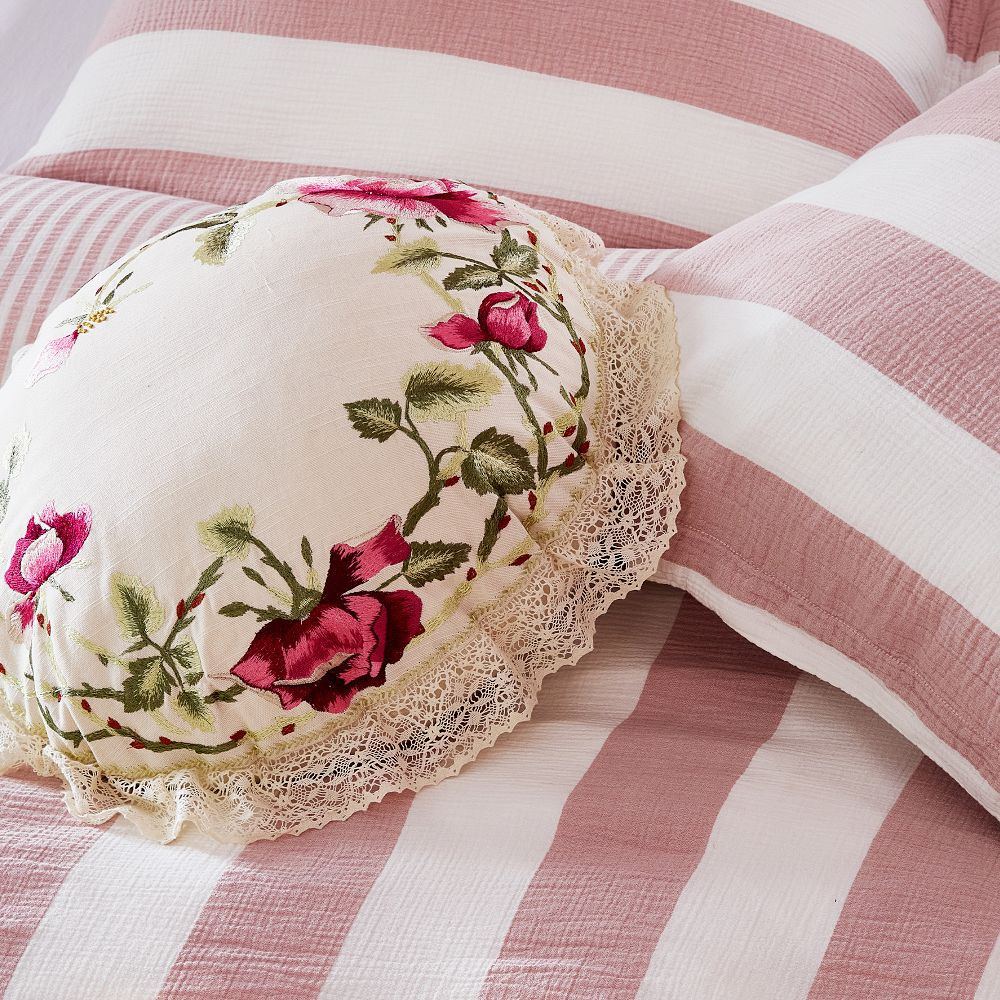 Vivian Rose Floral Embroidered  Pillow Cover | GreenRow