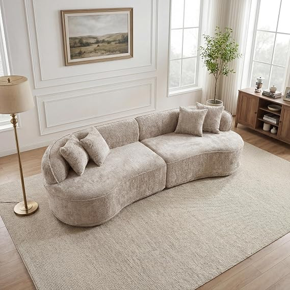 114" Boucle Curved Modular Sectional Sofa with 4 Pillows, Upholstered Oversized 4-Seater Boneless... | Amazon (US)