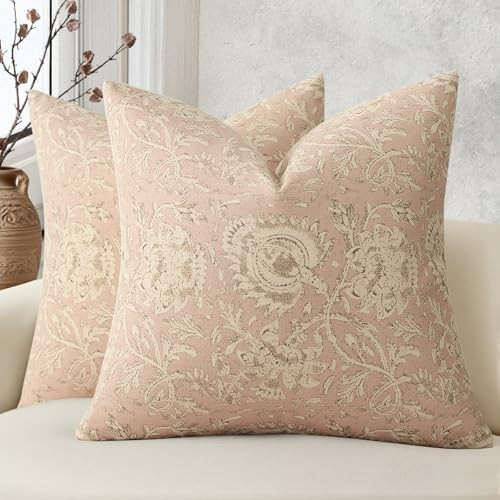 Vintage Floral Print Throw Pillow Covers 20x20 Set of 2 Neutral Modern Farmhouse Pillowcases Acce... | Amazon (US)