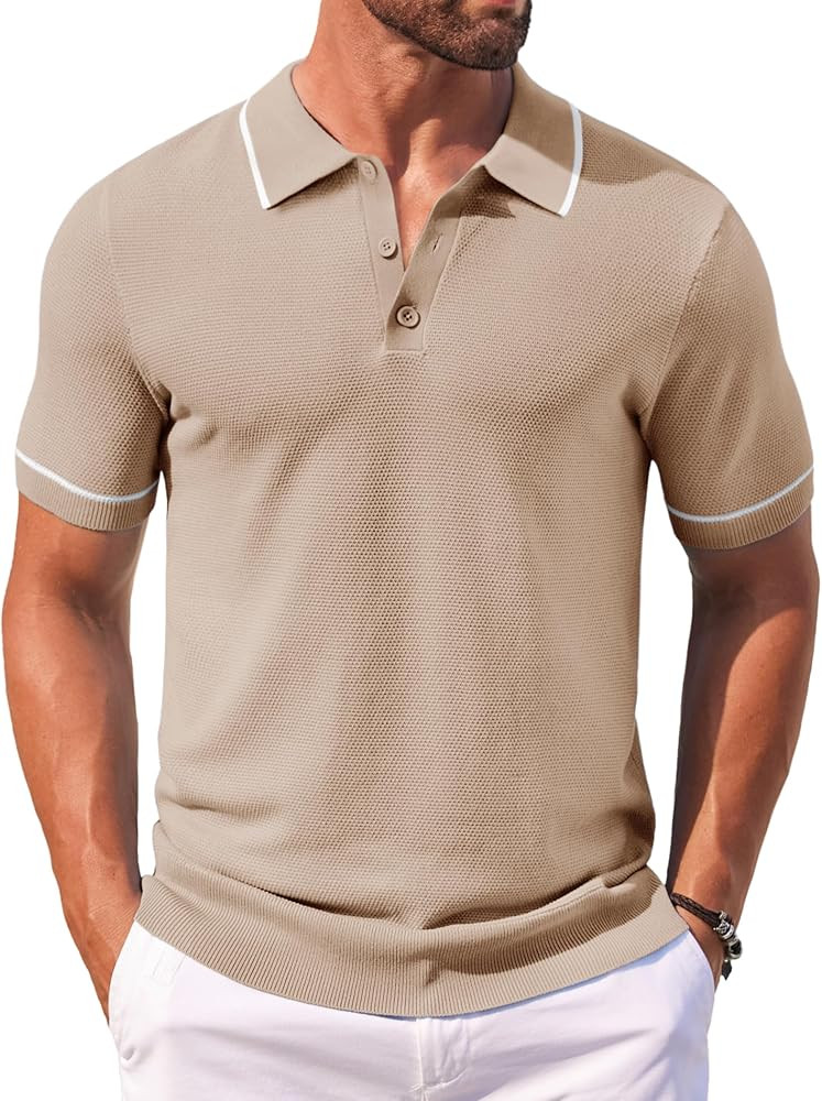 COOFANDY Knit Polo Shirts Short Sleeve Button Down Shirts Golf Polo | Amazon (US)