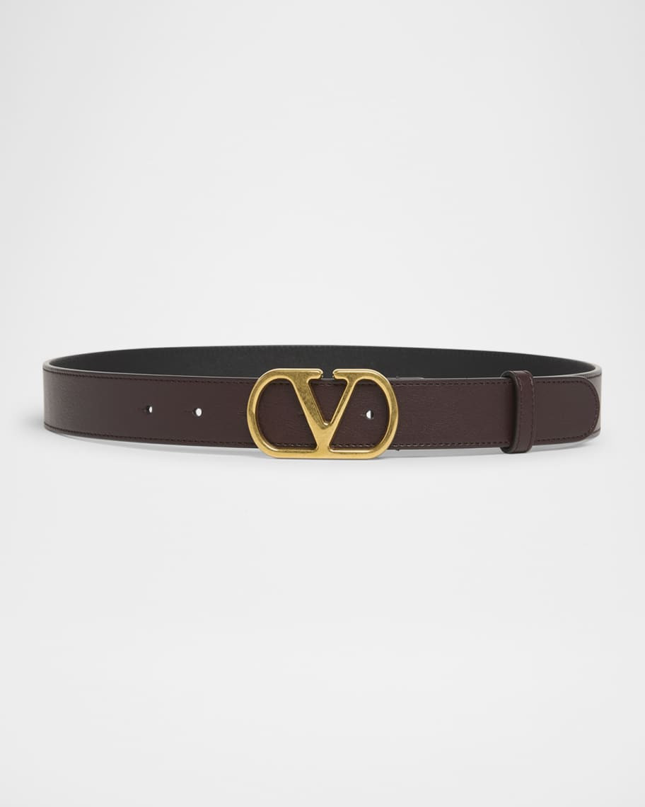 Valentino Garavani VLogo Shiny Calfskin Belt, 30mm | Neiman Marcus