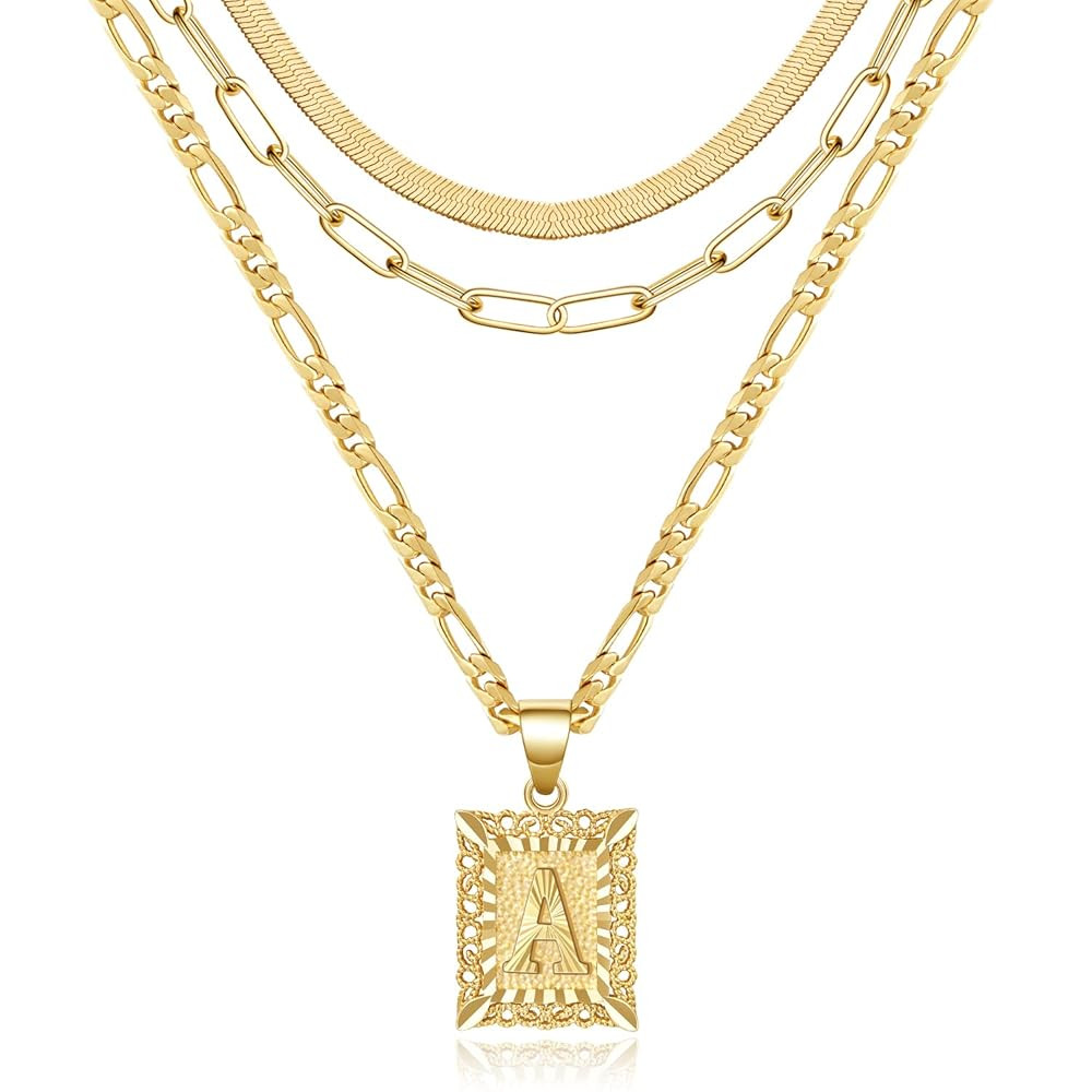 KissYan Gold Layered Necklace Set for Womens, 14K Gold Plated Initial Letter Pendant Necklaces Pa... | Amazon (US)