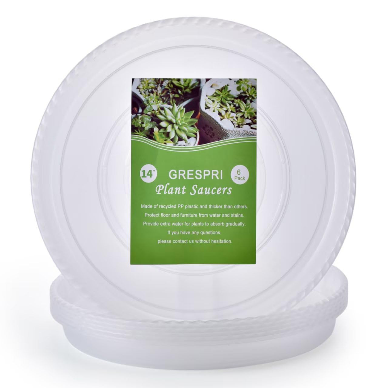 GRESPRI Clear Plant Saucers 14 Inches 6 Packs Heavy-Duty Plastic Plant Trays, Sturdy 5 Gallon Pla... | Amazon (CA)