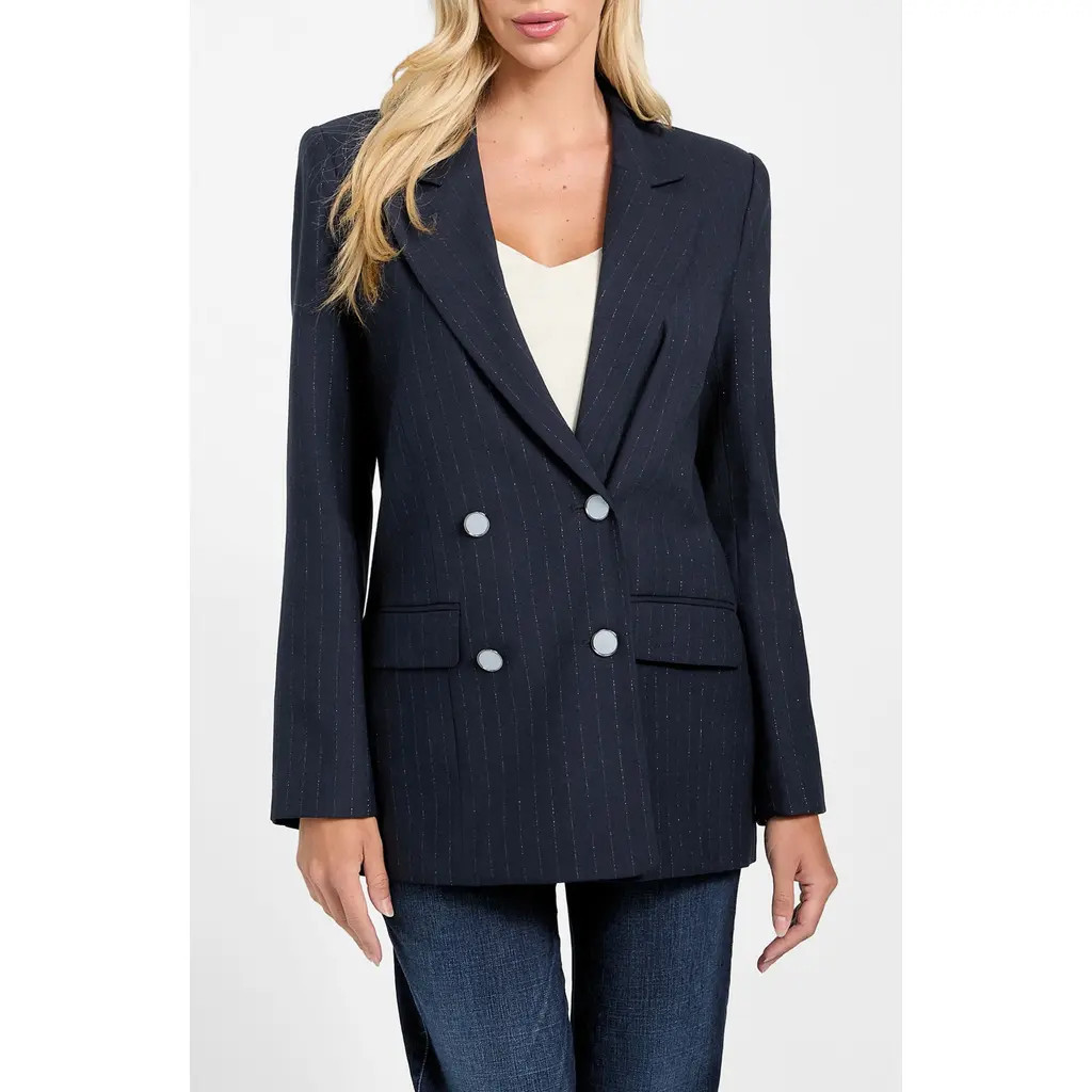 GUESS Zanita Double Breasted Blazer in Dark Blue at Nordstrom, Size Large | Nordstrom