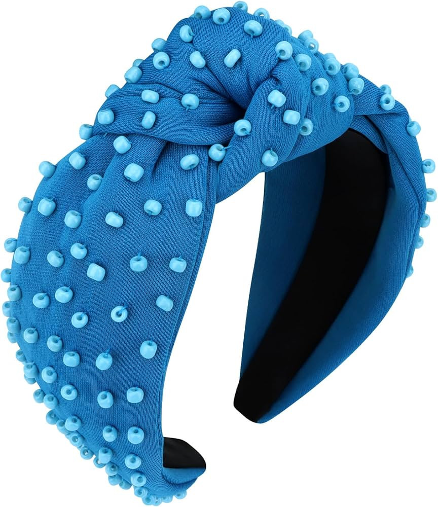 YISSION 1PC Pearl Knotted Headband for Women Non Slip Beaded Headband Wide Pearl Headbands for wo... | Amazon (US)