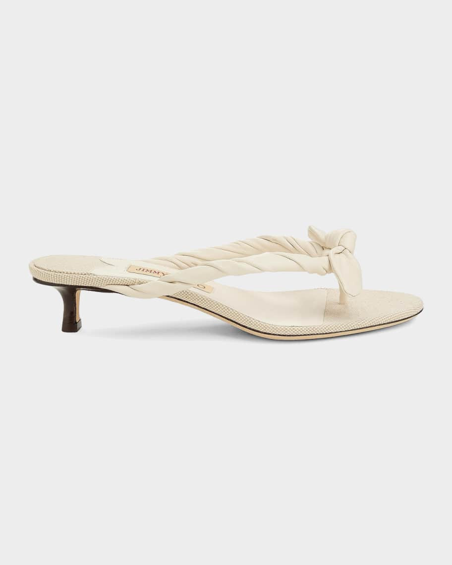 Jimmy Choo 35mm Liss Leather Bow Kitten-Heel Sandals | Neiman Marcus