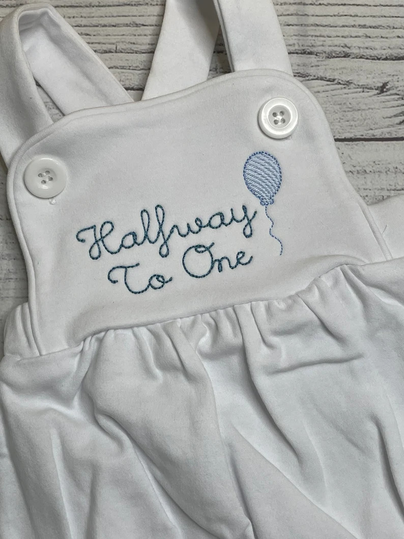 Embroidered Halfway to One Sunsuit,birthday Bubble,baby Boy 6th Month Birthday Outfit,6m Birthday... | Etsy (Global)