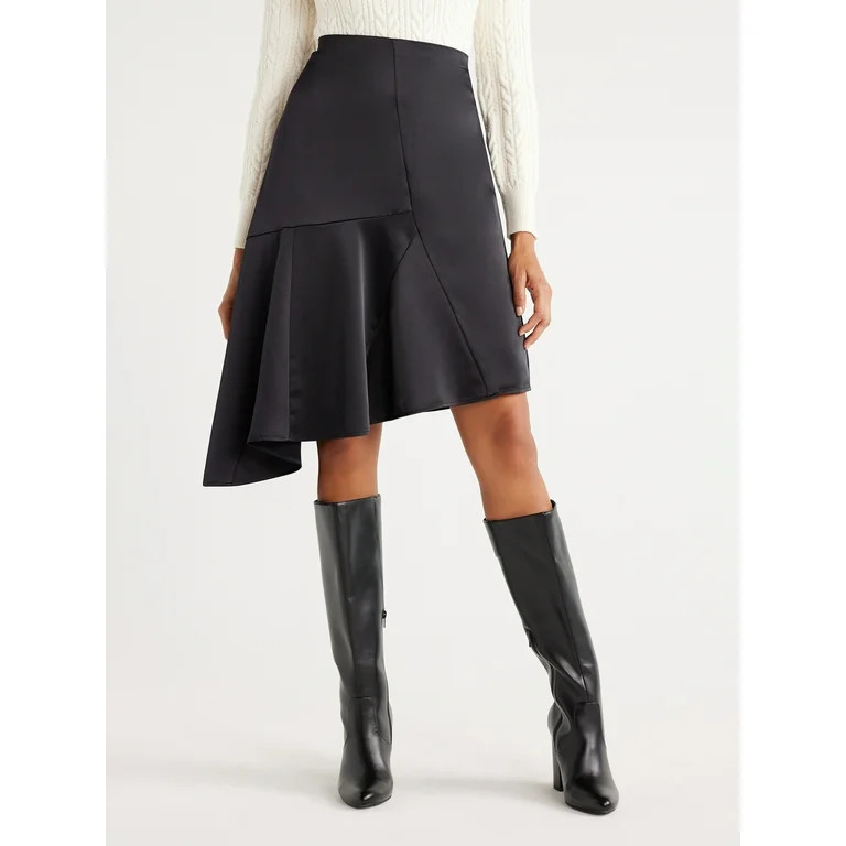 Scoop Women’s Asymmetrical Satin Midi Skirt, Sizes S-2X | Walmart (US)