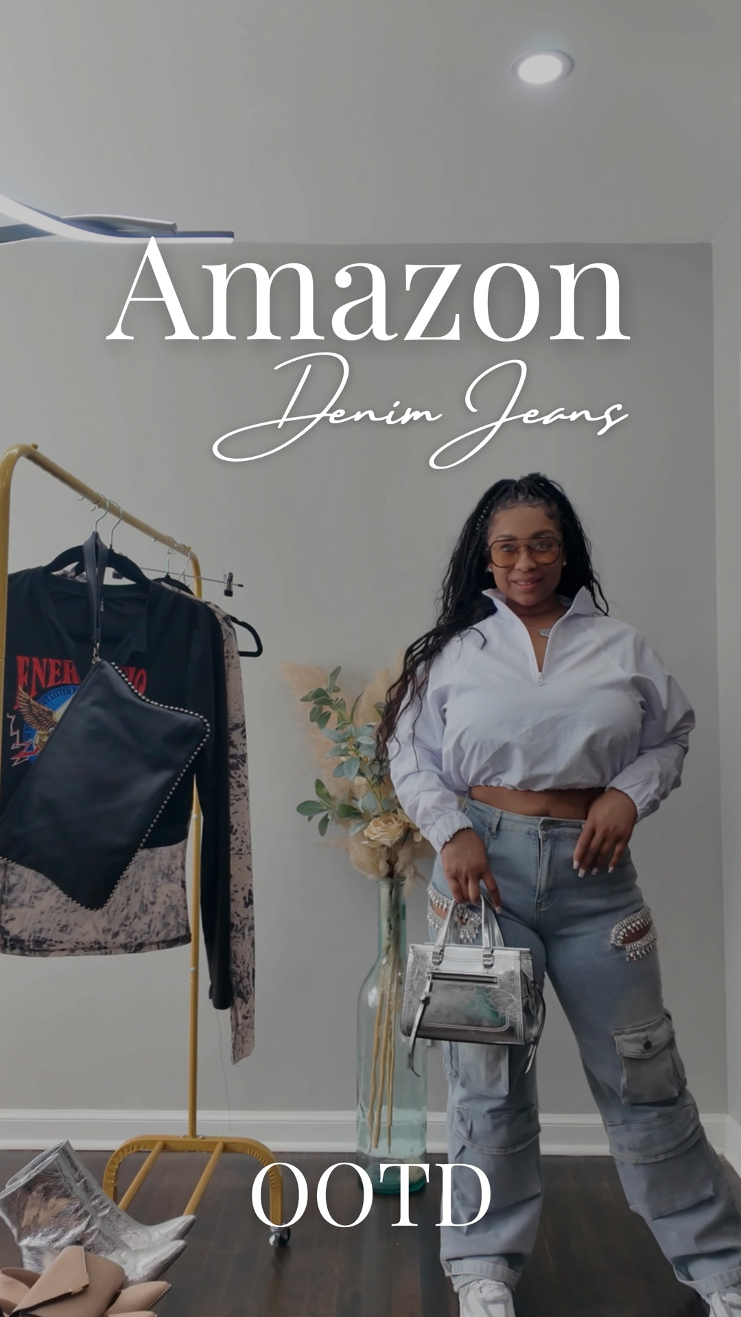 Same jeans, three different moods #OOTD 
✨ These sparkly Amazon jeans are my new favorite fall statement piece. I styled them 3 ways so you can decide: 
1️⃣ Casual day out
2️⃣ Night glam 
3️⃣ Soft cozy chic 
I’m usually a size 10 so I purchased a Large. 
Comment your fave look below 💬 & shop the jeans + tops linked here 👇🏽 #AmazonFinds #OOTDInspo #FallStyle 

#LTKStyleTip #LTKMidsize #LTKFindsUnder100