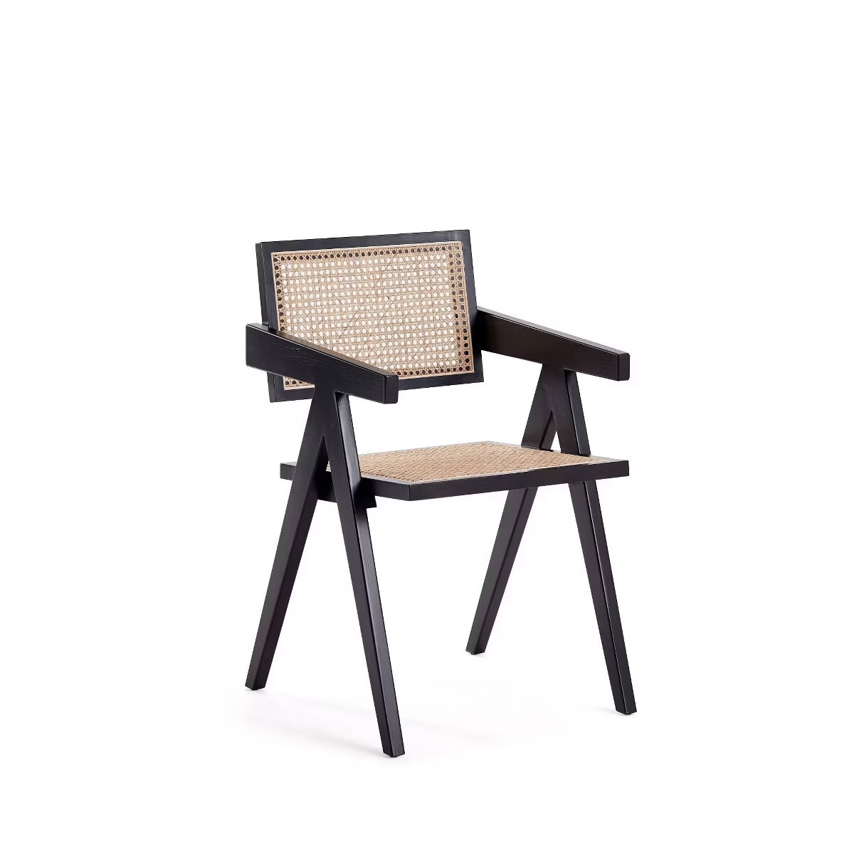 Hamlet Dining Arm Chair Black/Natural Cane - Manhattan Comfort: Mid-Century Ash Wood Base, No Ass... | Target