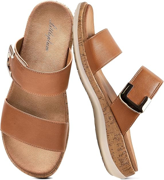Littleplum Women Slides Sandals Arch Support Open Toe Slip on Sandals Soft Cushion Slippers Comfy... | Amazon (US)