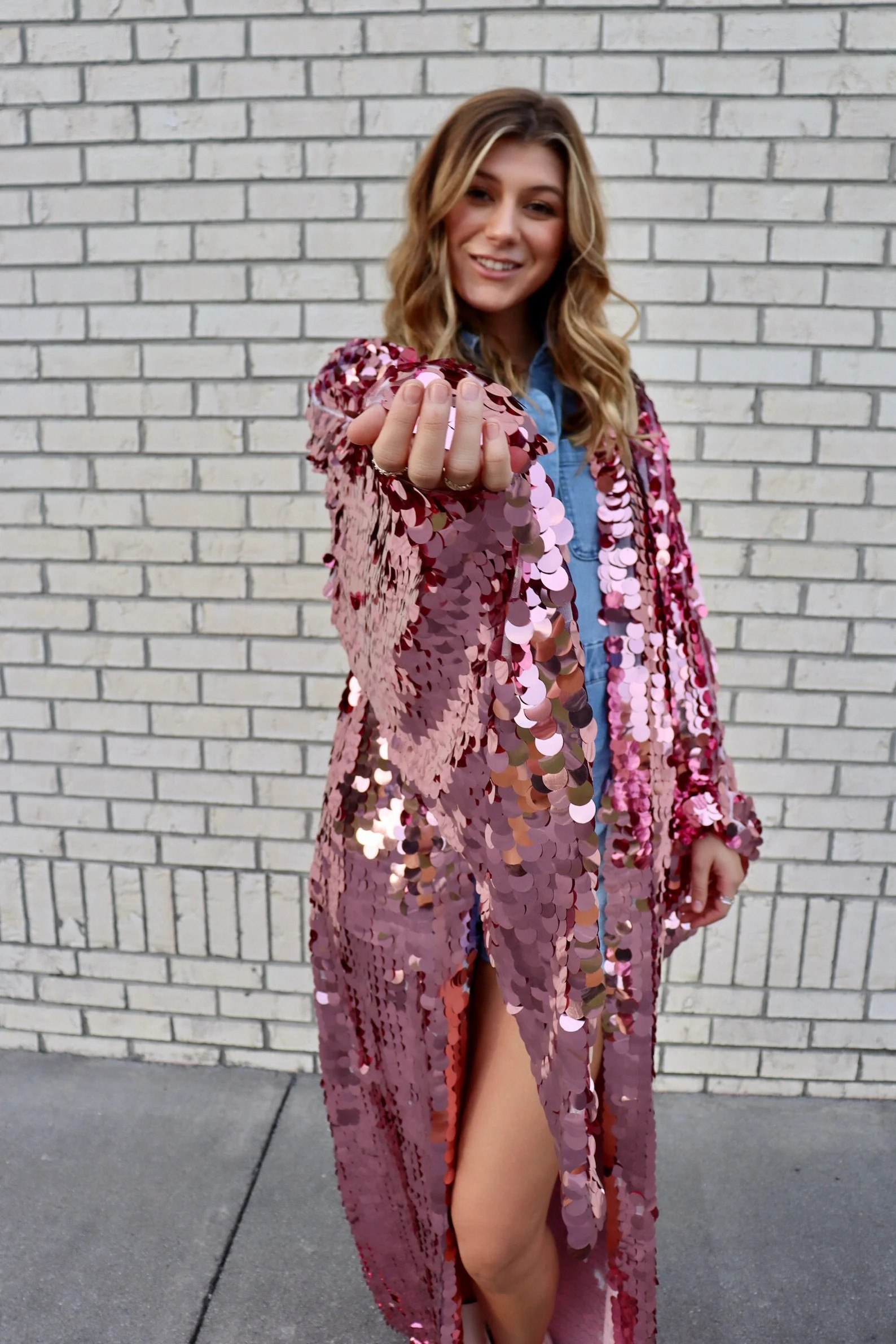 Pink Sequin Bell Sleeve Kimono / Festival Robe / Sequin Kaftan | Etsy (US)