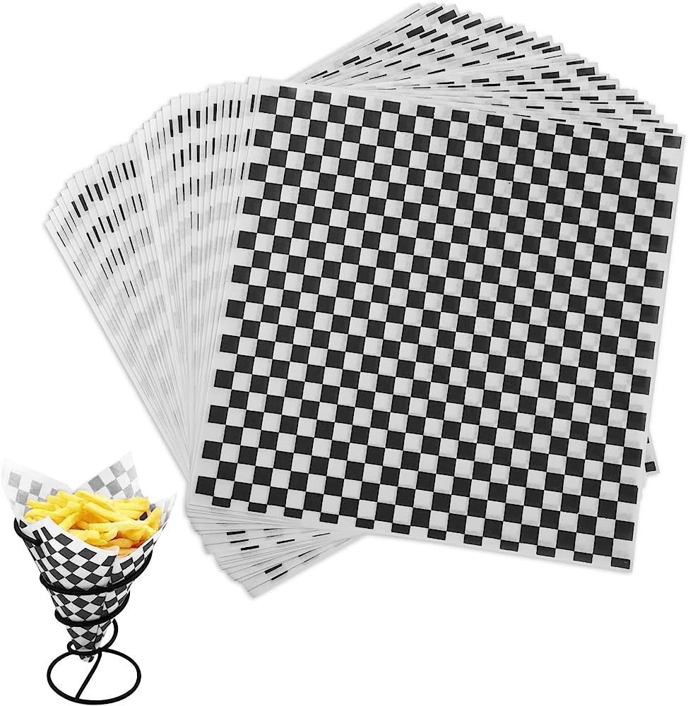 Waxed Deli Paper Sheets 12 * 12 Inch, 100 Pcs Food Basket Liners for Sandwiches, Burgers, Checker... | Amazon (US)