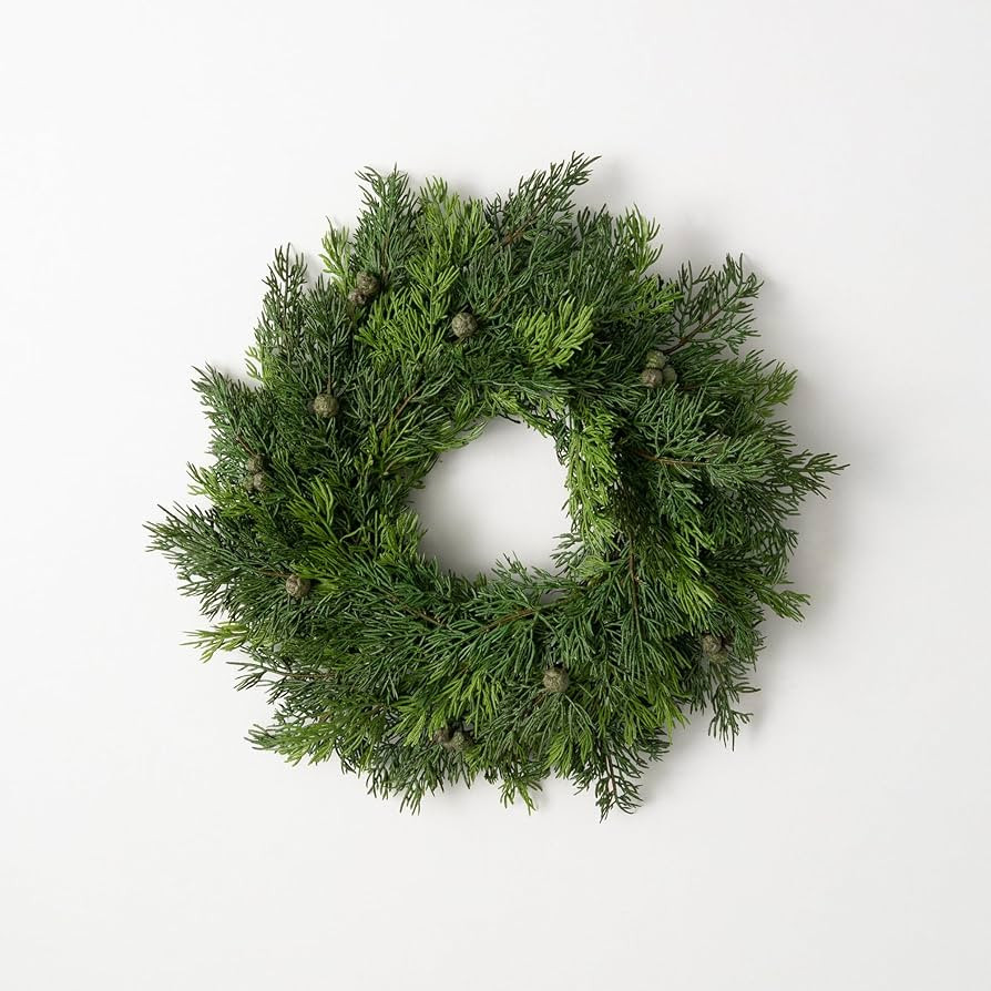 Sullivans 19" Lush Cypress and Berry Wreath Green Winter Wreaths for Front Door, Christmas Décor... | Amazon (US)