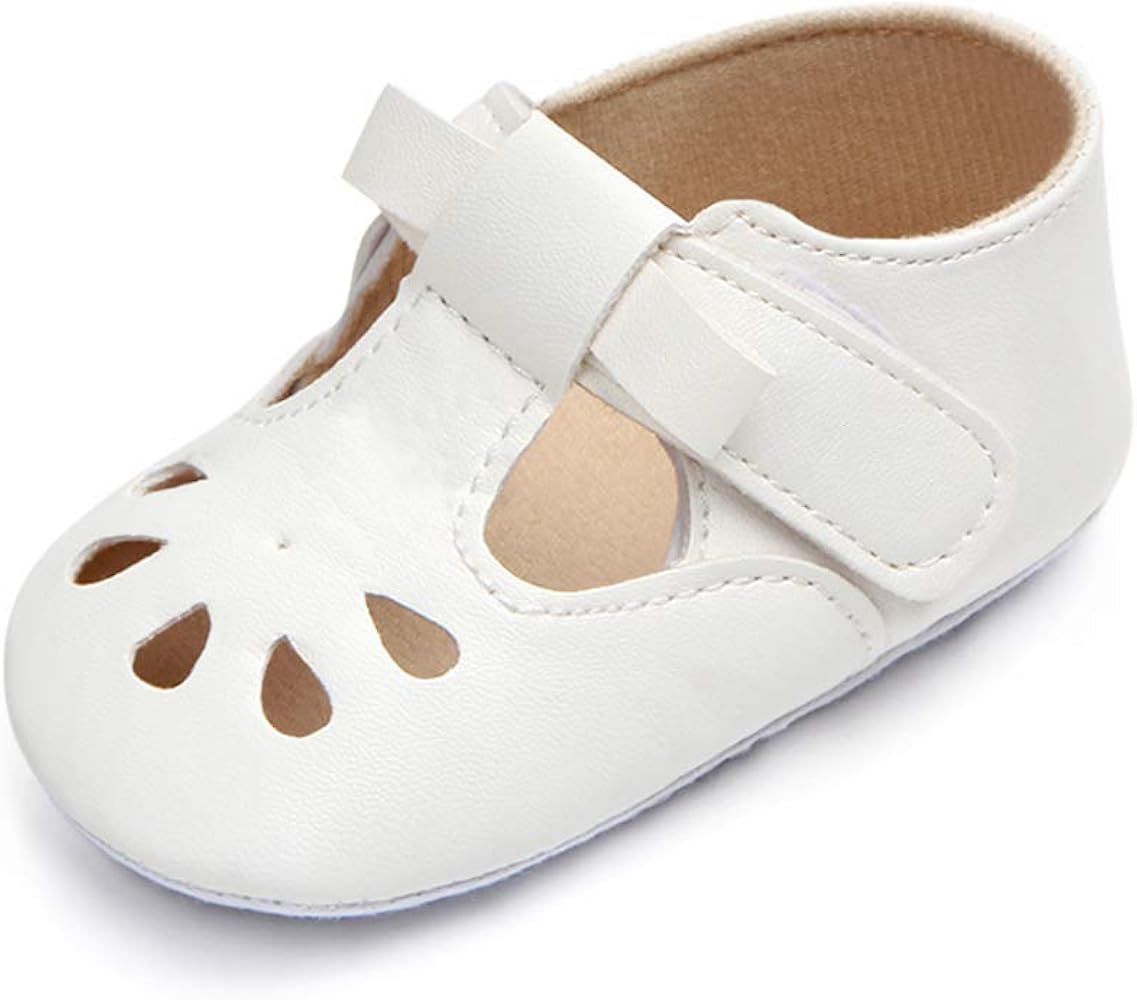 Enteer Baby Girls' Retro Leather Button Mary Jane Shoes | Amazon (US)