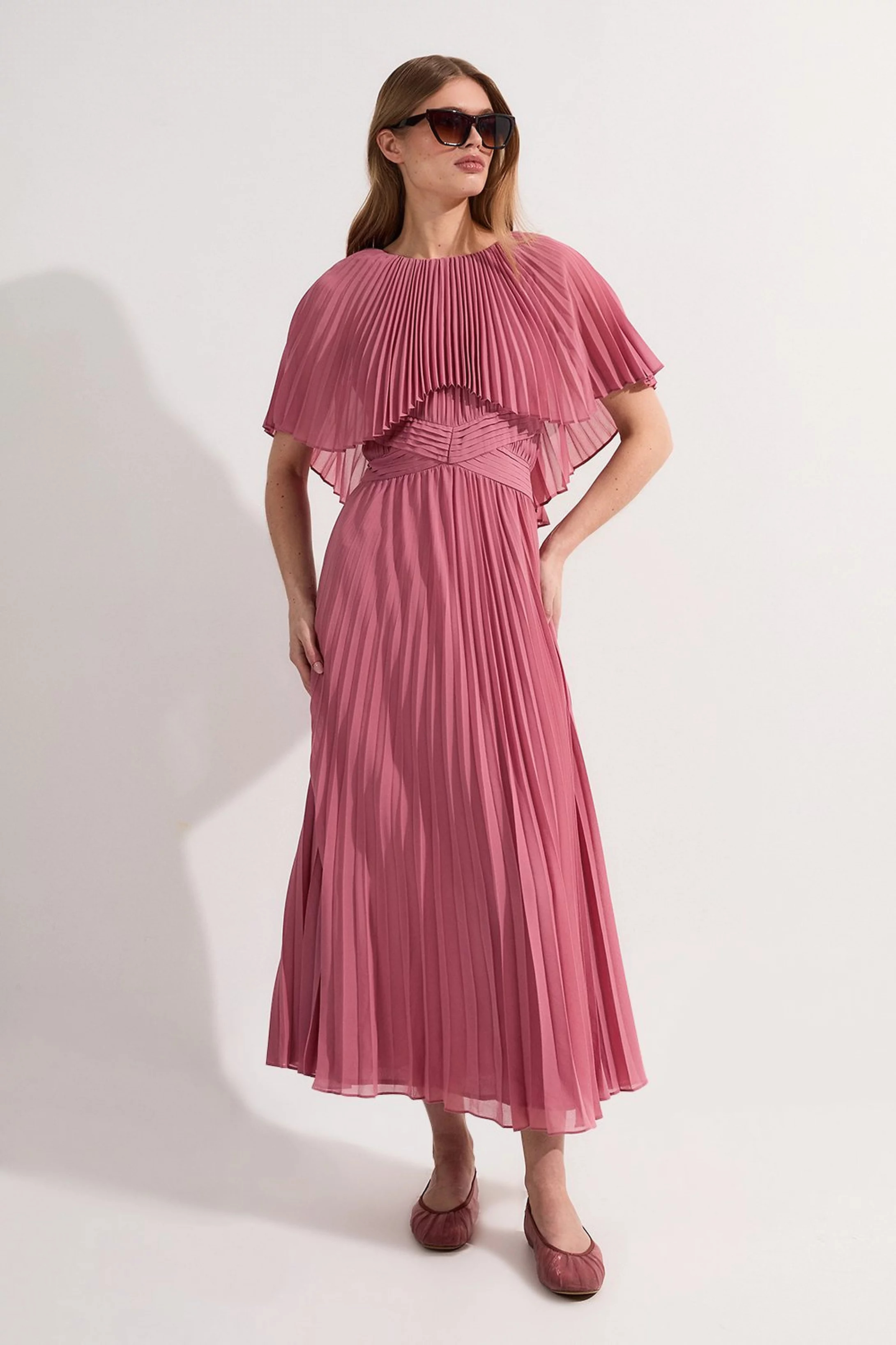 Pleated Cape Sleeve Low Back Maxi Dress | Karen Millen AUS