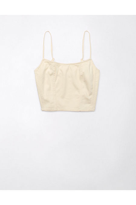 AE Cropped Denim Corset Tank Top Women's Cream XXS | American Eagle Outfitters (US & CA)