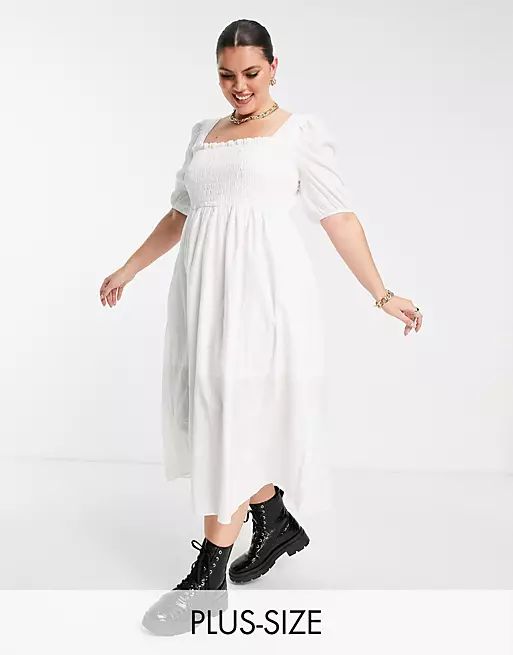 Glamorous Curve essential white midi dress with shirred bodice | ASOS (Global)