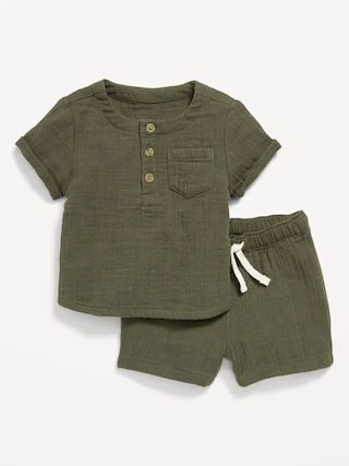 Unisex Short-Sleeve Pocket T-Shirt and Pull-On Shorts Set for Baby | Old Navy (US)