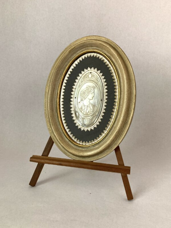 Rare Antique Neoclassical Mother of Pearl Cameo Portrait in 20th Century Oval Frame Under Convex ... | Vintage Keepers