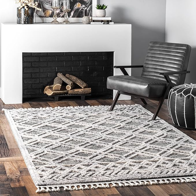 nuLOOM Ansley Soft Lattice Textured Tassel Area Rug, 10' x 14', Grey | Amazon (US)