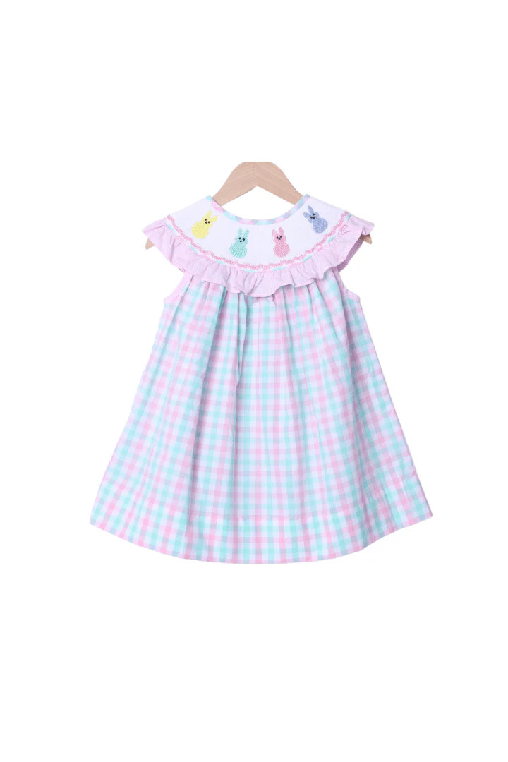 Smocked Peep Pastel Plaid Ruffle Bishop Dress | The Smocked Flamingo