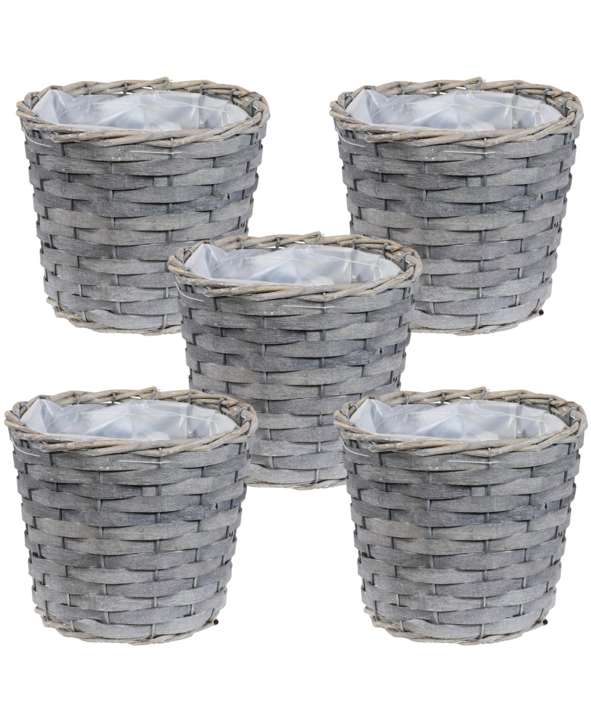 5-Piece Wicker Planter Basket Set - Indoor Use Only - Plastic Lined Flower Pots - Gray Poplar Construction with Steel Wire Frame - 6.75-Inch Diameter | Macy's