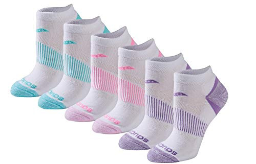 Saucony Women's RunDry Performance Selective Cushion Socks, Available in S-L (6, 12, White Brights (6 Pairs), Small | Amazon (US)