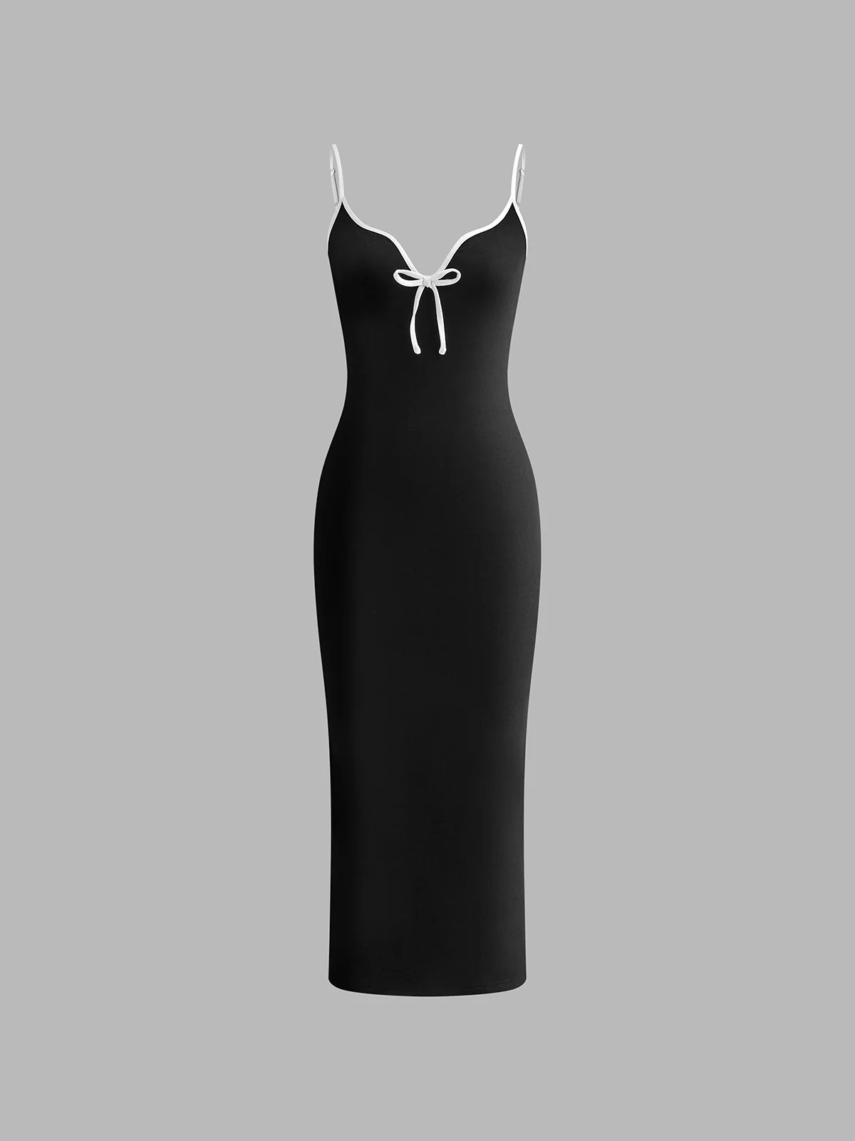 Ribbed Contrast Bow Cami Long Dress | Commense