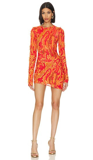 x REVOLVE Asymmetrical Mini Dress in Orange & Red Combo | Revolve Clothing (Global)