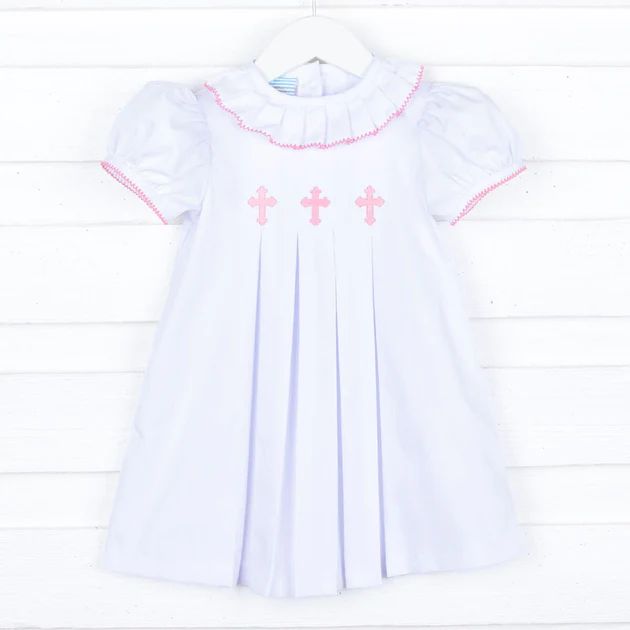 Pink Cross Pleated White Dress | Classic Whimsy