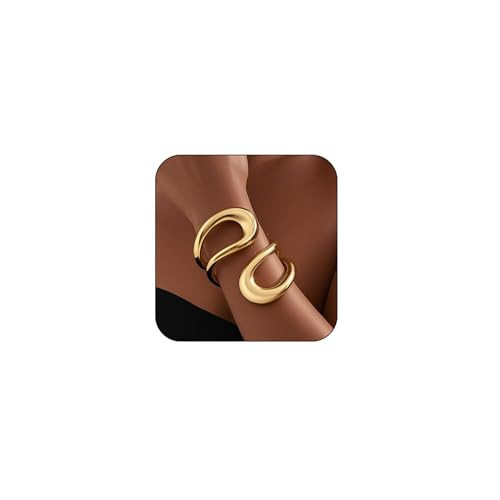 AIETUE Gold Bangle Bracelets For Women, Polished Chunky Twisted Hinged Waterdrop Spiraled Oval Open Thick Cuff Statement Jewelry Gift (Hollow Gold) | Amazon (US)