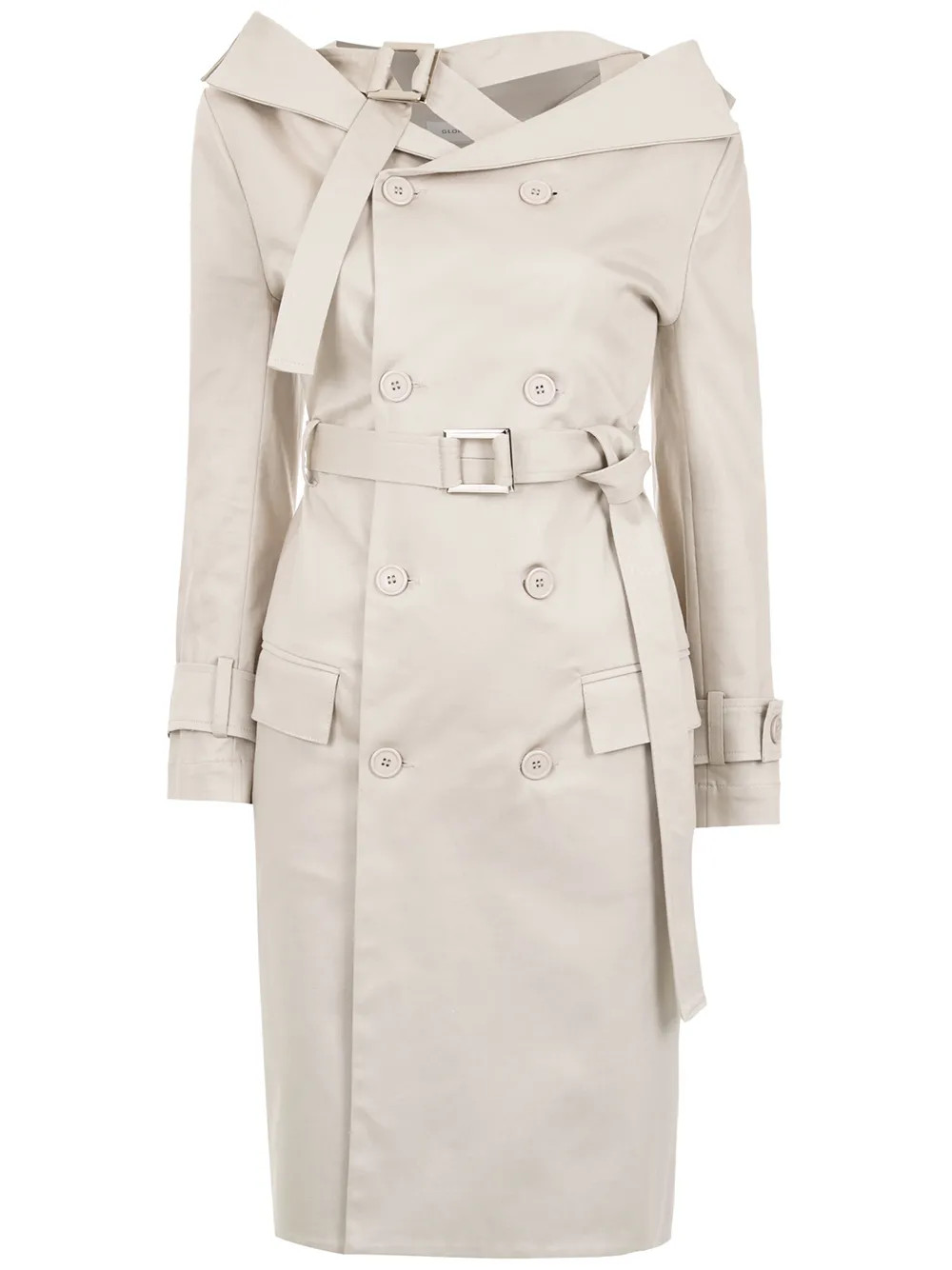 Gloria Coelho off the shoulder trench coat - Neutrals | FarFetch Global