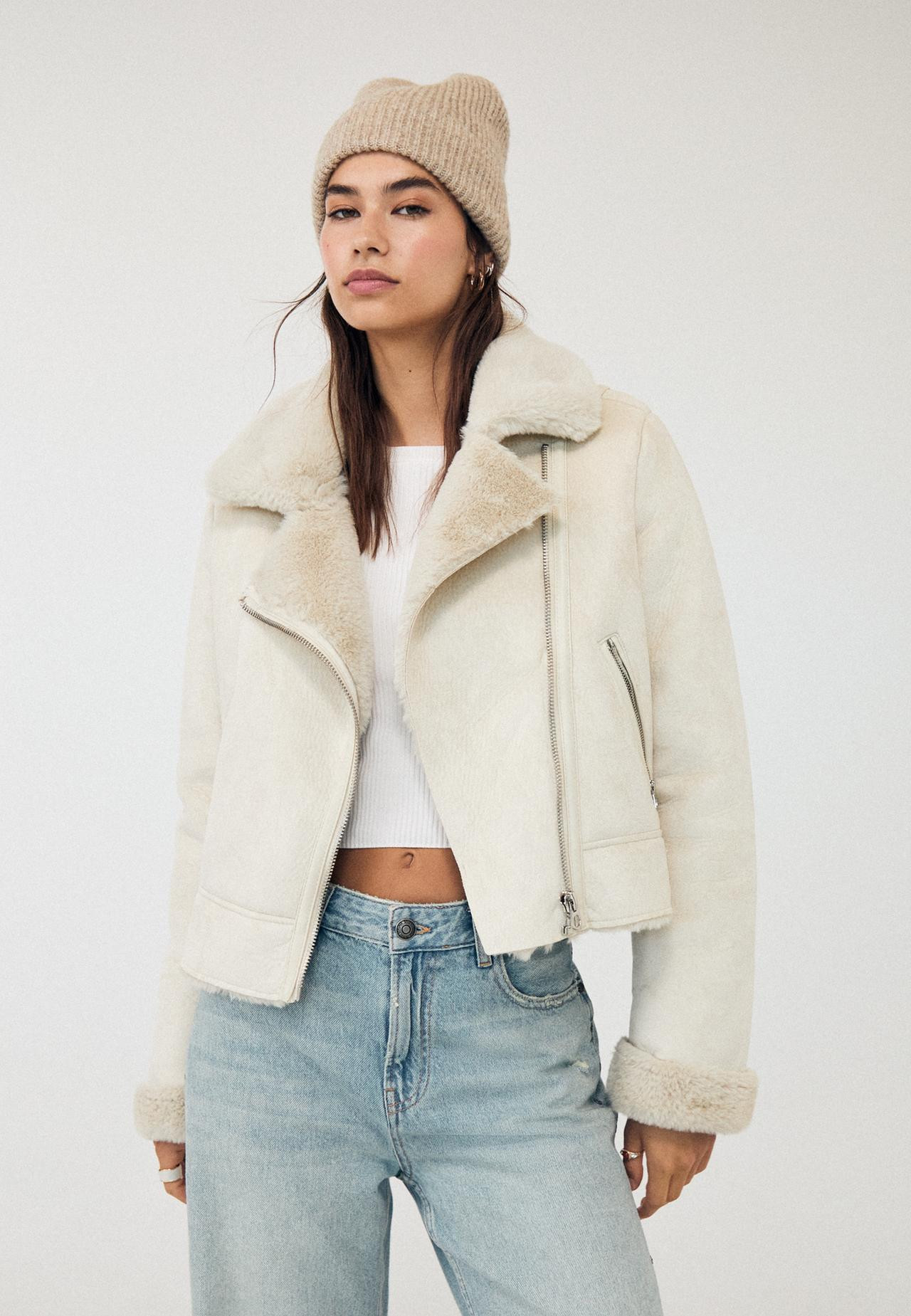 Soft faux fur cropped faux shearling lined biker jacket£55.99Select size | Stradivarius (UK)