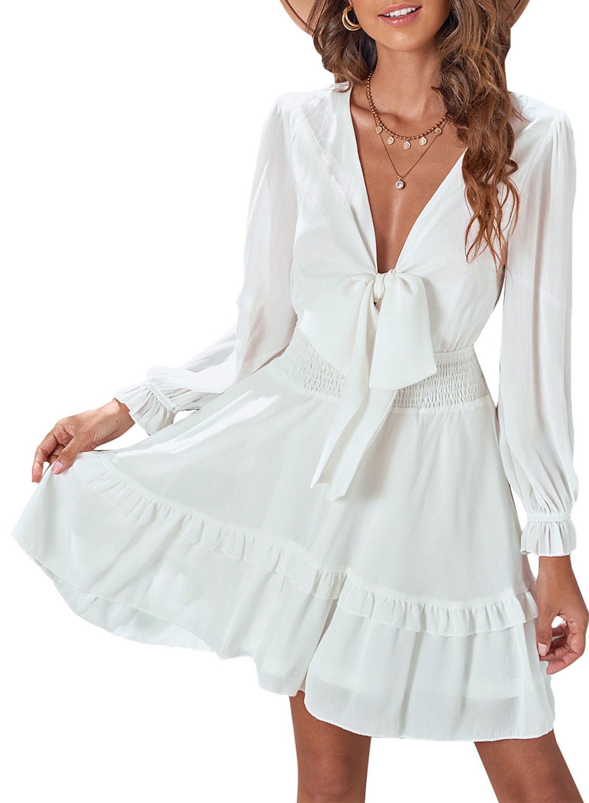 Dokotoo Women's White Tiered Chiffon Elegant Mini Dress Spring, Walmart Fashion, Walmart OOTD | Walmart (US)