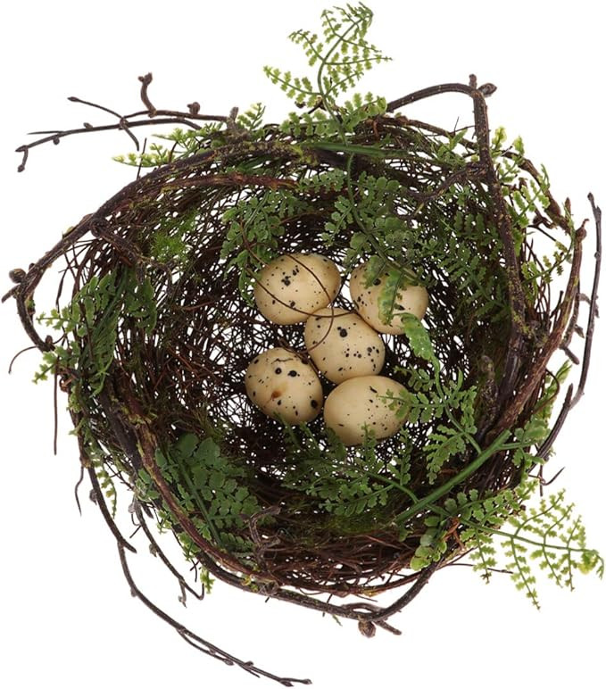 YARNOW Artificial Fake Birds nest Bird Nest with 5 Eggs Rattan Bird Nest Decoration Small Fake Bi... | Amazon (US)
