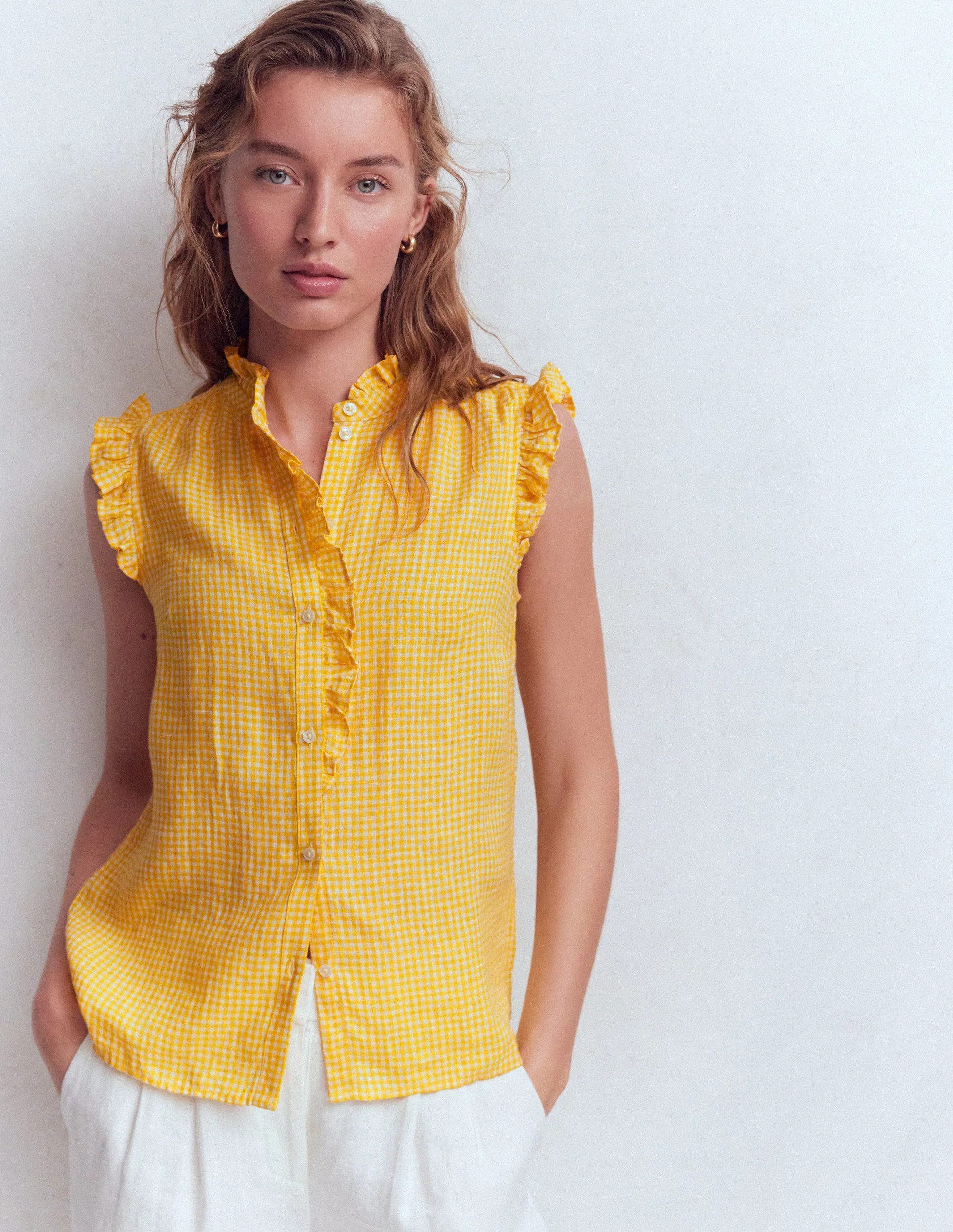 Isabel Sleeveless Linen Top-Sunshine Yellow Gingham | Boden (US)