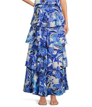 Skies Are Blue Coordinating Satin Floral Printed Tier Maxi Skirt | Dillard's | Dillard's