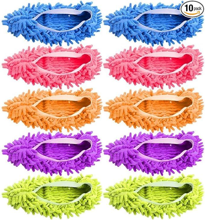 5-Pairs Mop Slippers Shoes for Floor Cleaning, 10 Pcs Microfiber Shoes Cover Reusable Dust Mops f... | Amazon (US)