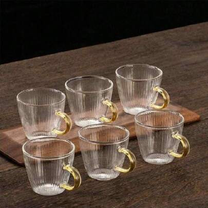 12/6/4/2pcs/Set Vertical Striped Textured Glass Espresso Cup With Handle, Mini Tea Cup And Coffee Cup, Suitable For Home And Restaurant Use | SHEIN