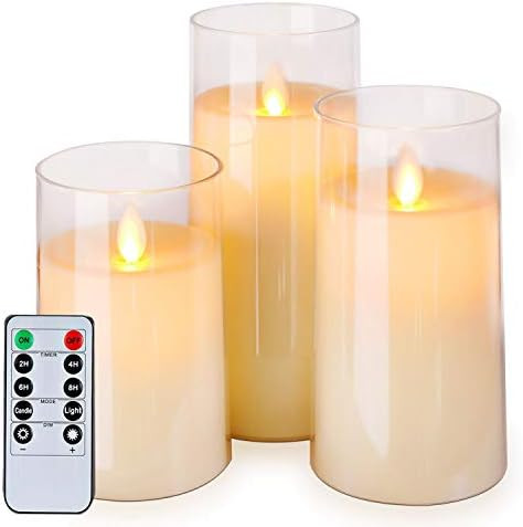 Homemory Flickering Flameless Candles, Battery Operated Acrylic LED Pillar Candles with Remote Co... | Amazon (US)