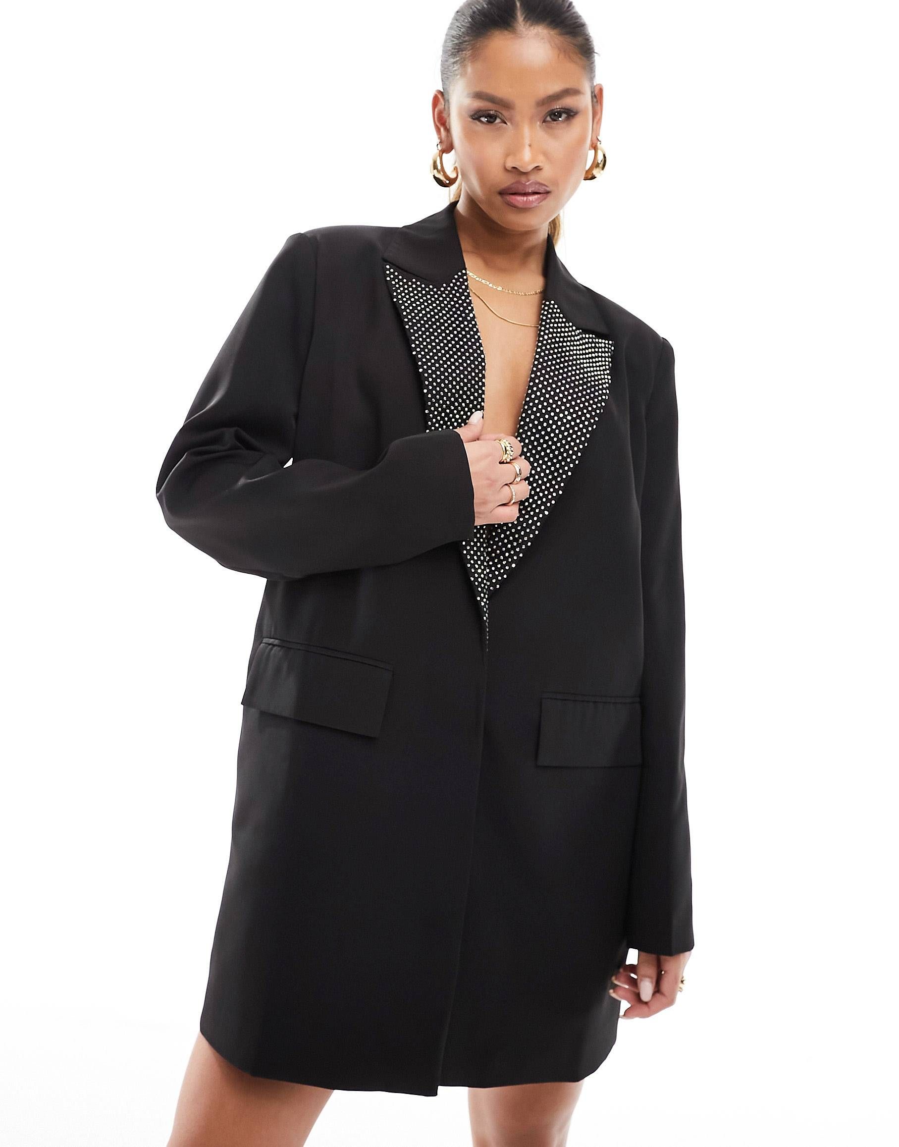 Kaiia diamante trim mini blazer dress in black | ASOS (Global)