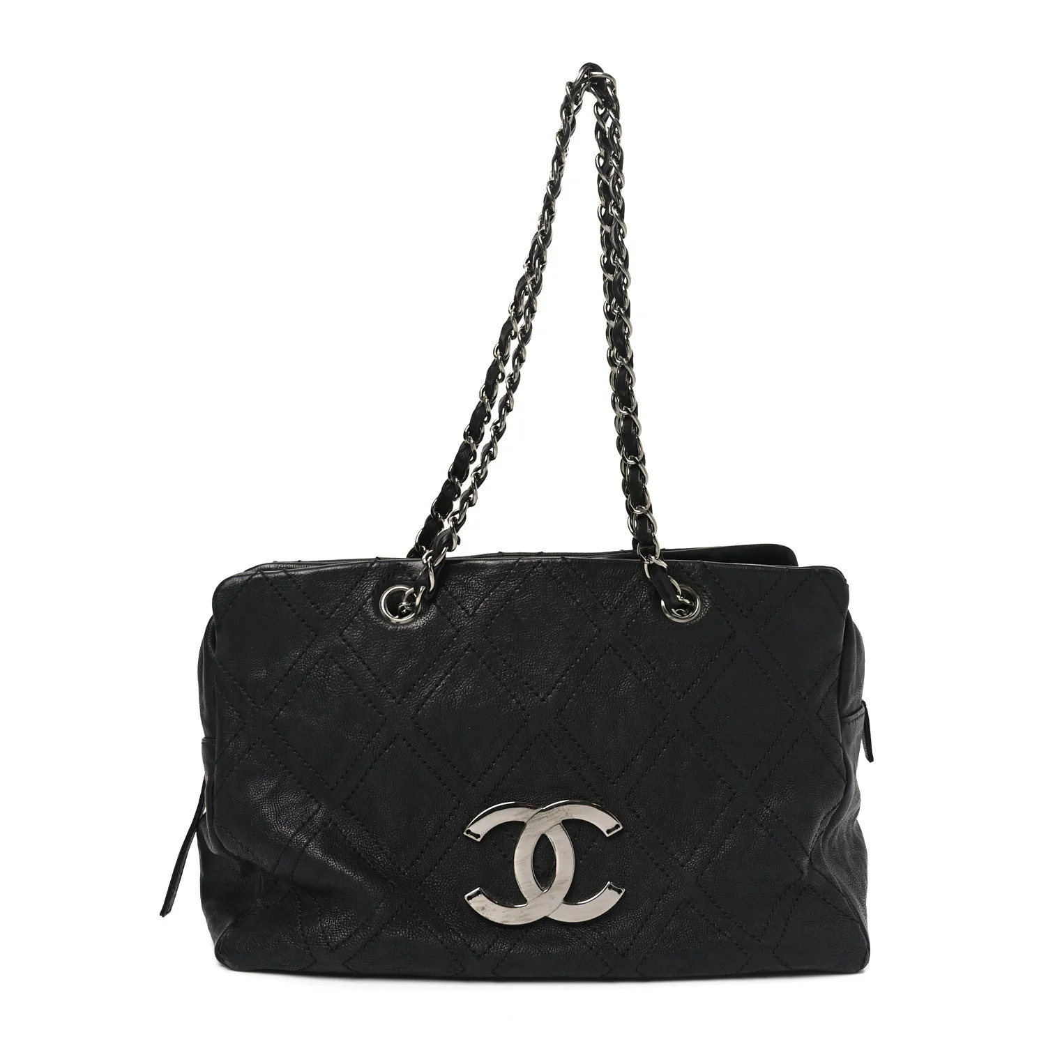 Calfskin Large Diamond Stitch Tote Black | FASHIONPHILE (US)