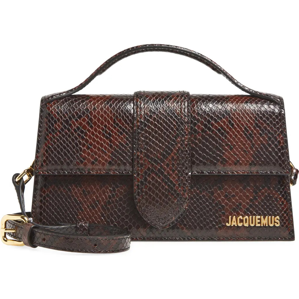 Jacquemus Le Grand Bambino Snakeskin Embossed Leather Shoulder Bag in Dark Brown 880 at Nordstrom | Nordstrom