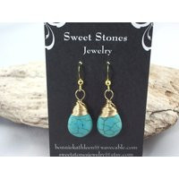 Turquoise Colored Earrings - Wired Wrapped Jewelry Teardrop Gemstones | Etsy (US)