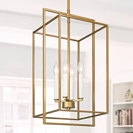 KSANA Antique Gold Chandelier, 4-Light Modern Linear Chandeliers, Pendant Hanging Light Fixtures for | Amazon (US)