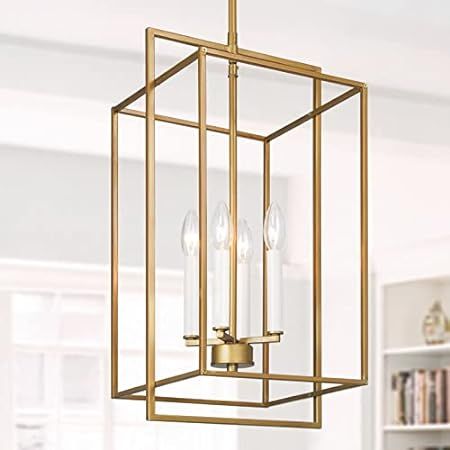 KSANA Antique Gold Chandelier, 4-Light Modern Linear Chandeliers, Pendant Hanging Light Fixtures for | Amazon (US)